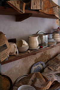 shelf, old pots, vintage, pot, old, retro, rustic