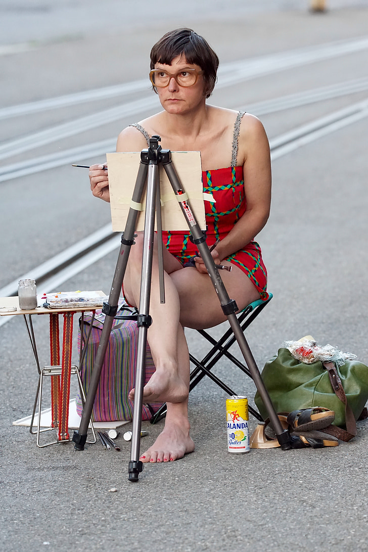 artista, pittore, arte, immagine di Paint, donna, strada, concentrazione