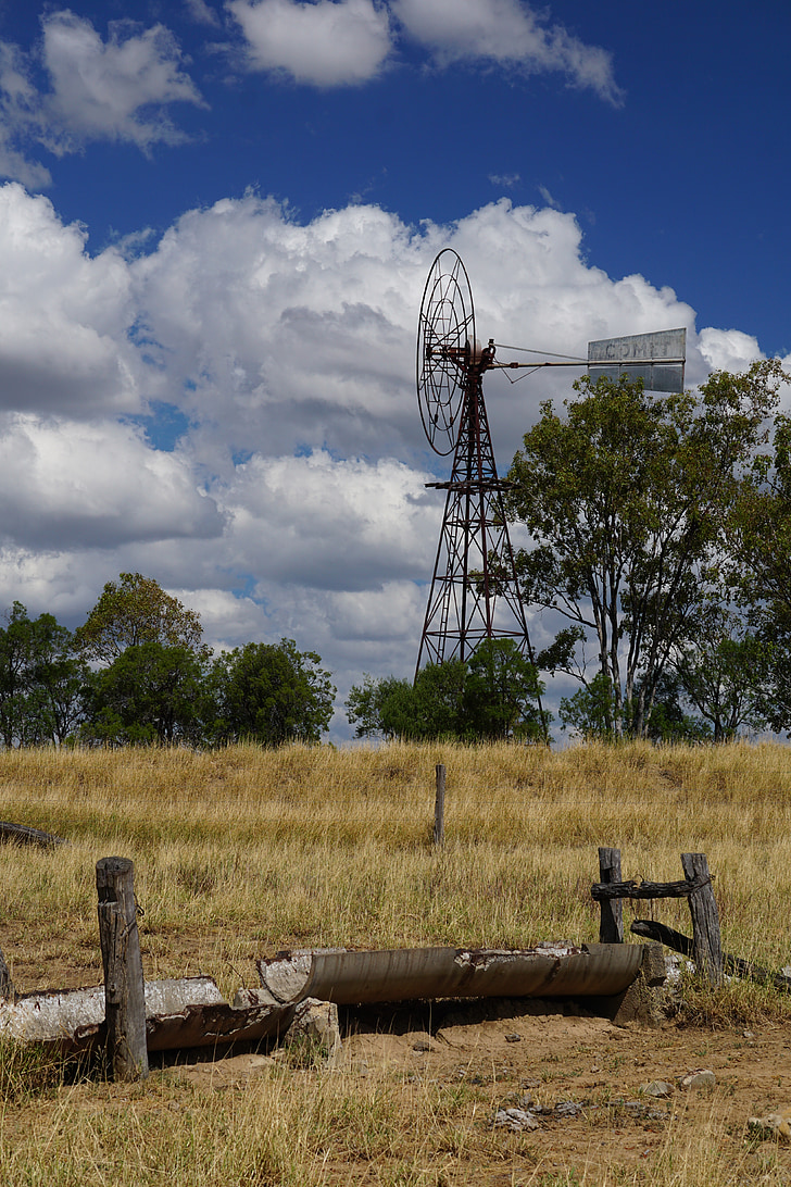 moinho de vento, paisagem, fazenda, rústico, velho, rural, zona rural
