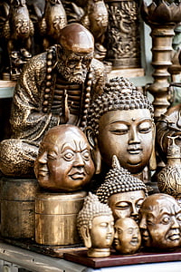 buddha, head, decor, statue, antique, figure, religion