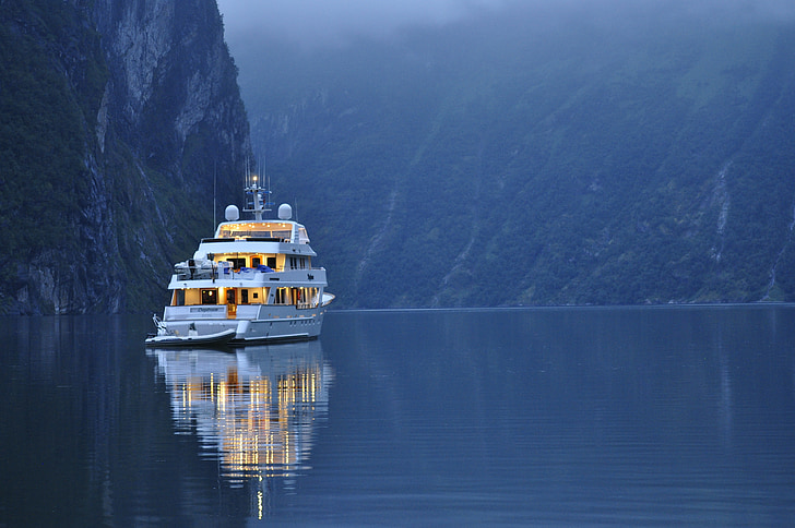 Норвегия, лодка, вода, вечерта, езеро, море, лято