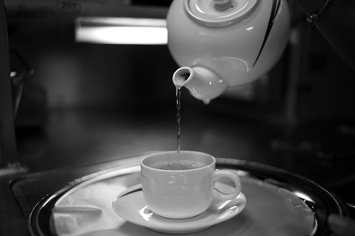 black-and-white, blur, bubbles, close-up, cup, dark, drink