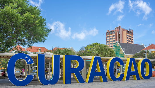Curacao, dekoráció, jel, kék, nyári, színes, trópusi