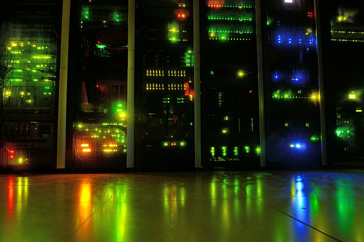 Server, kamer, Datacenter, netwerk, LEDs, nacht