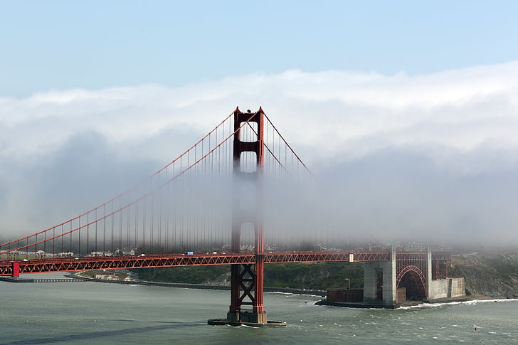 Puente Golden gate, niebla, punto de referencia, suspensión, arquitectura, nube, Torre