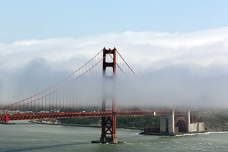 Golden gate híd, köd, Landmark, felfüggesztés, építészet, felhő, torony