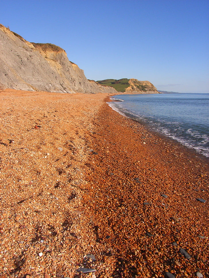 stranden, småstein, klipper, chideock, sørvest dorset, Jurassic coast, England