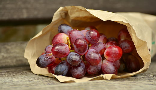 uvas, uvas vermelhas, saco, uvas azuis, frutas, frutas, comida e bebida