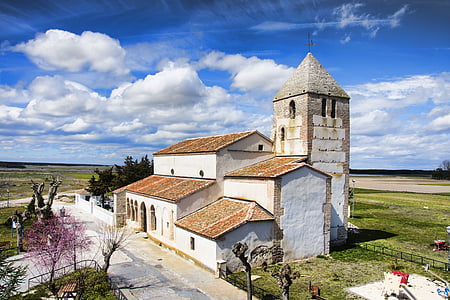 Église, nuages, Sky, Espagne, paysage, Temple, religion