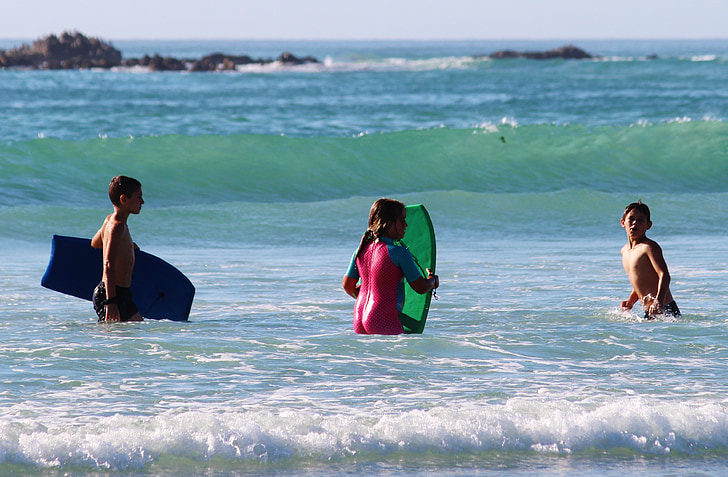 children, beach, swim, surf, surfboard, sea, holiday
