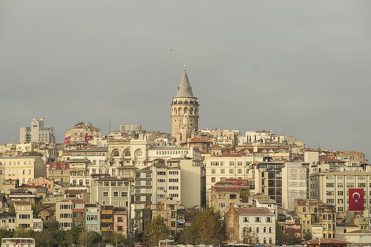 Galatská věž, město, Istanbul, Turecko, Architektura, budova, obloha