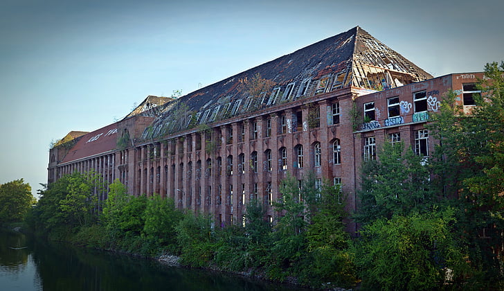 lugares perdidos, fábrica, pforphoto, grafite, velho, deixar, planta industrial