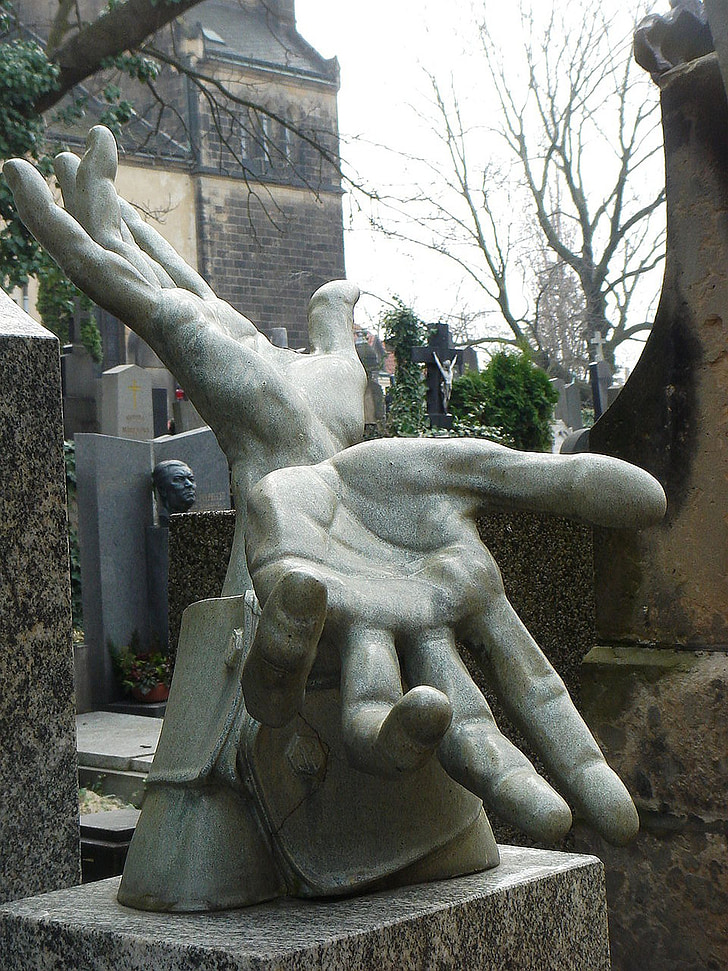 hands, memorial, cemetery, statue