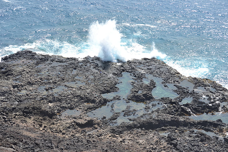 Hawaii, óceán, sziklák, hullámok, spray, Surf, Hawaii