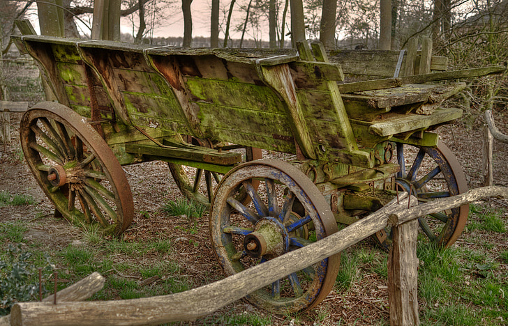 vagn, gamla, Antik, HDR, gård, Vintage, trä