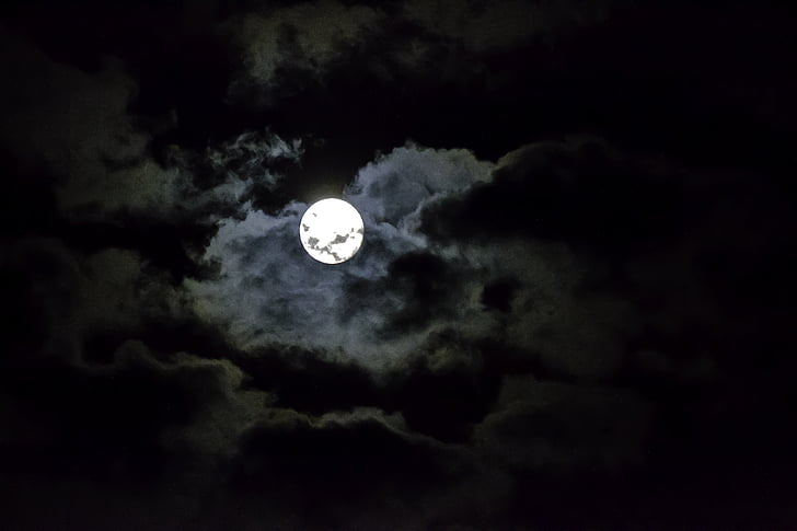 Luna, cielo, notte, nuvole, atmosfera, stato d'animo, al chiaro di luna
