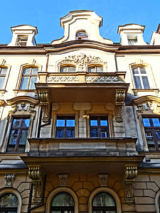 Gable, fronton, balcon, architecture, façade, extérieur, bâtiment