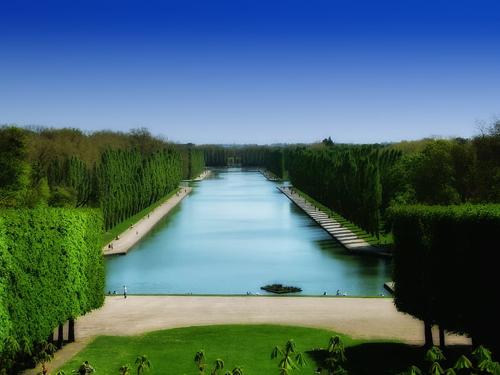 Parc de sceaux, Fransa, zeminler, Kanal, gölet, Yaz, Bahar