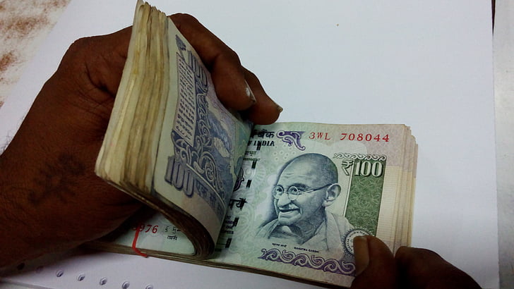 pagamento, salário, moeda, dinheiro, indiano, incentivo, 100 rupias