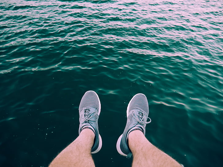 mar, Océano, agua, ola, naturaleza, piernas, zapato
