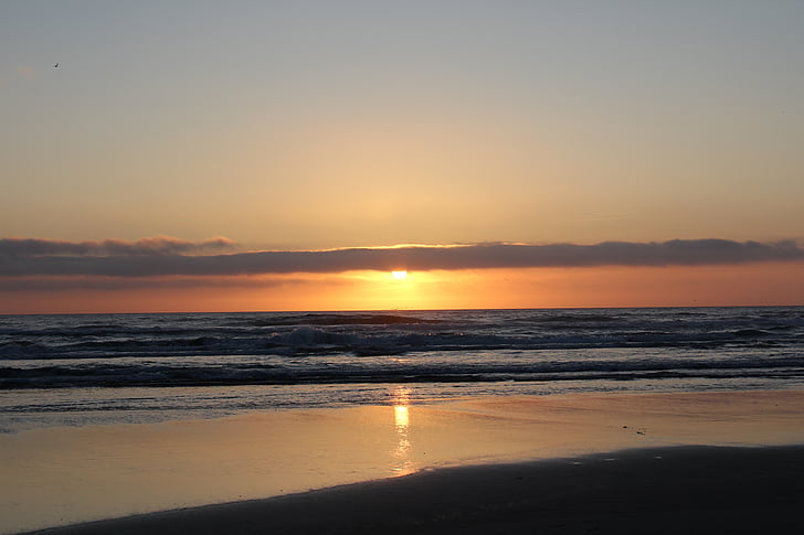 solnedgang, hav, kysten, solen, himmelen, vann, sjøen