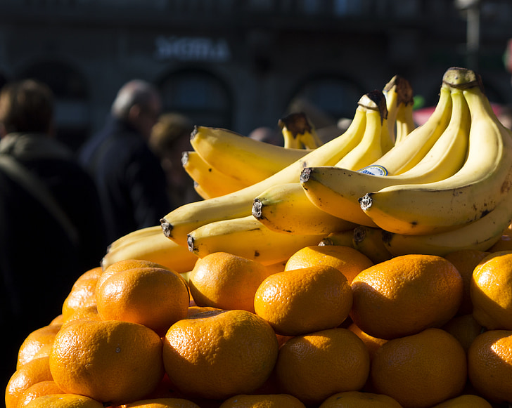 banāni, augļi, pārtika, mandarīni, oranža, veselīgi, sulīgs