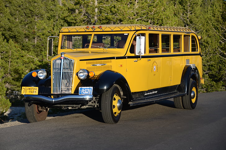 autobus, Yellowstone, emittente di disturbo, Parco nazionale, Wyoming, bus tour di Yellowstone, vintage
