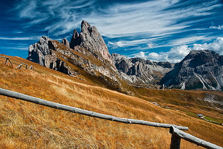 debesis, kalns, pļavas, daba, ainava, zila, Dolomites