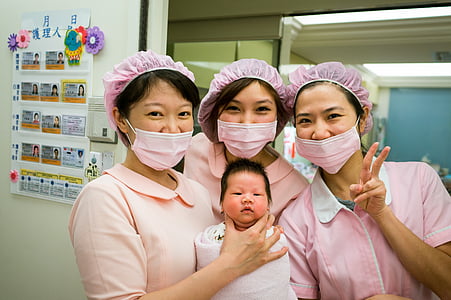 nurse, newborn, baby, care, birth, child, people