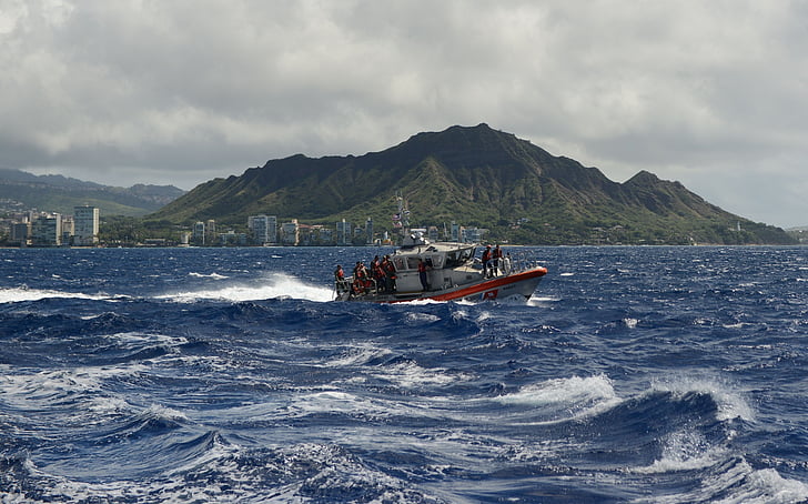 guardia costiera, barca, Porto, Honolulu, Oahu, Hawaii, Stati Uniti d'America