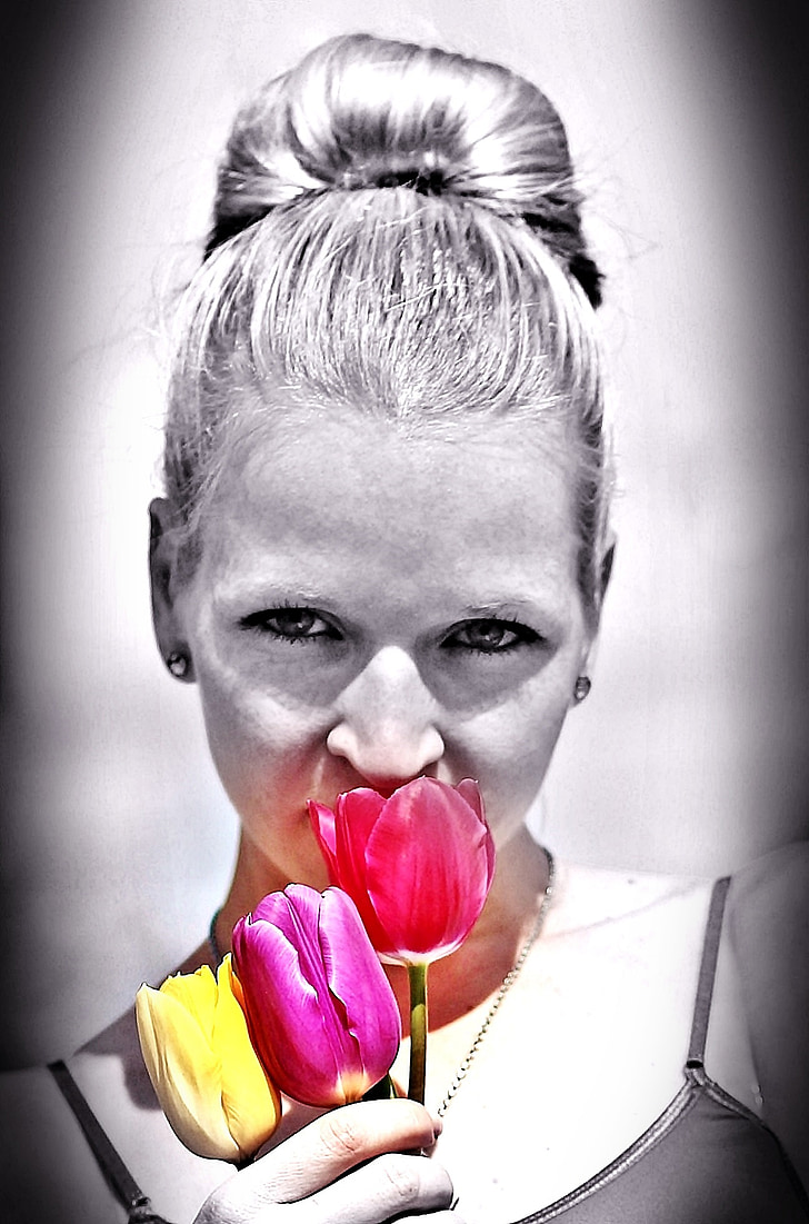 Tulip, wanita, bunga, wajah