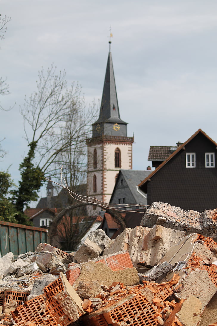 construction work, church, oberursel, st ursula, crash, tear off, site