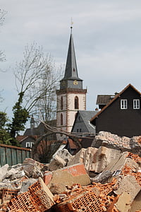 construction work, church, oberursel, st ursula, crash, tear off, site