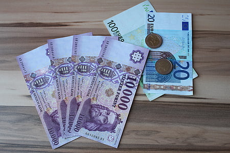 huf, euro, money, bills, paper money, coins