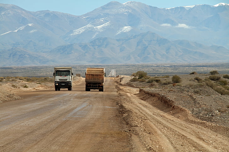 dirt road, trucks, mountains, heavy, machine, track, travel