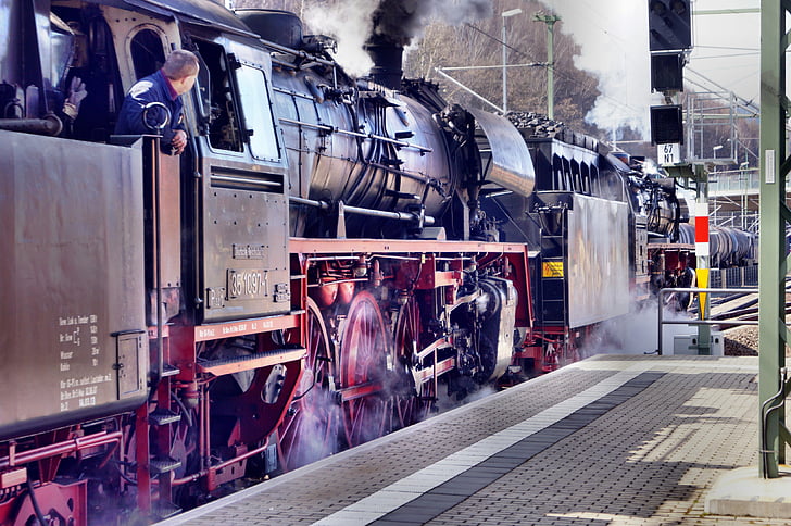 locomotiva a vapor, locomotiva, Trem, fora da data, motor, vapor de água, Dirigir