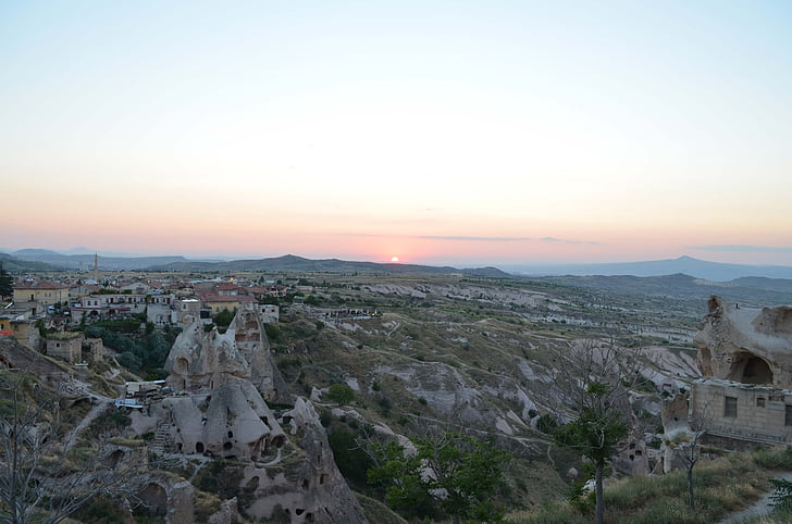 Cappadocia, solnedgång, Nevsehir, Turkiet