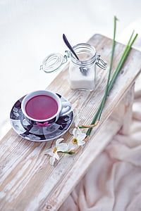 puodelis, cukraus, arbata, gėrimas, lentelė, mediena - medžiaga