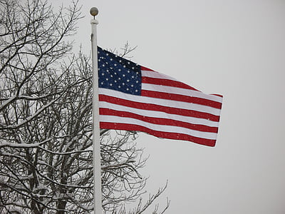 american flag, winter, snow, storm, patriotic, usa, cold