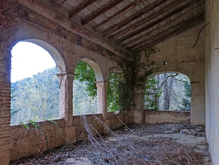 porch, terrace, arches, farmhouse, old, abandoned