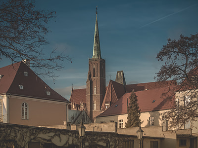 tornet, Domkyrkan, ön, Wroclaw, Polen, byggnad, arkitektur