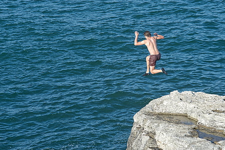 saut d’obstacles, mer, sauter, heureux, océan, Dom, eau