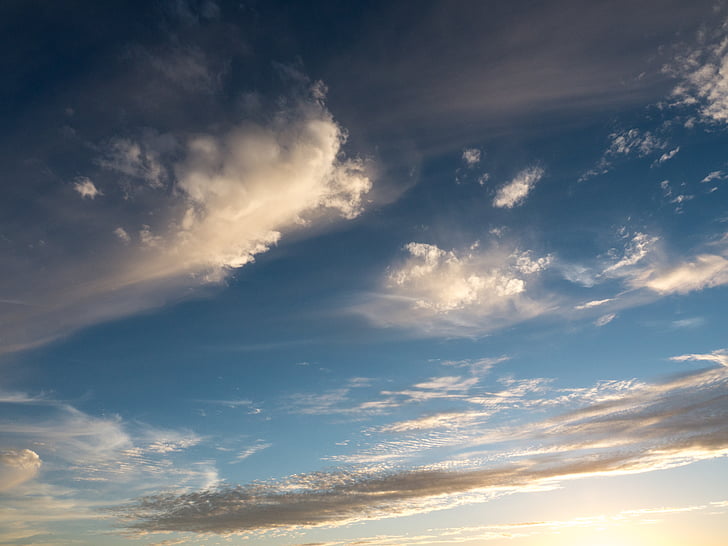 clouds, sky, blue, sun, sunset, landscape, mountain