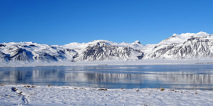 Islande, réflexions, décor, bleu, miroir, montagne, voyage