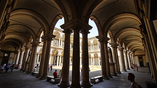 brera, milan, museum, arches, revival, pillars, patio