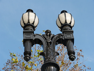 lampa příspěvky, sloupy, pouliční lampy, ulice, lupnutím, světla měst, osvětlení