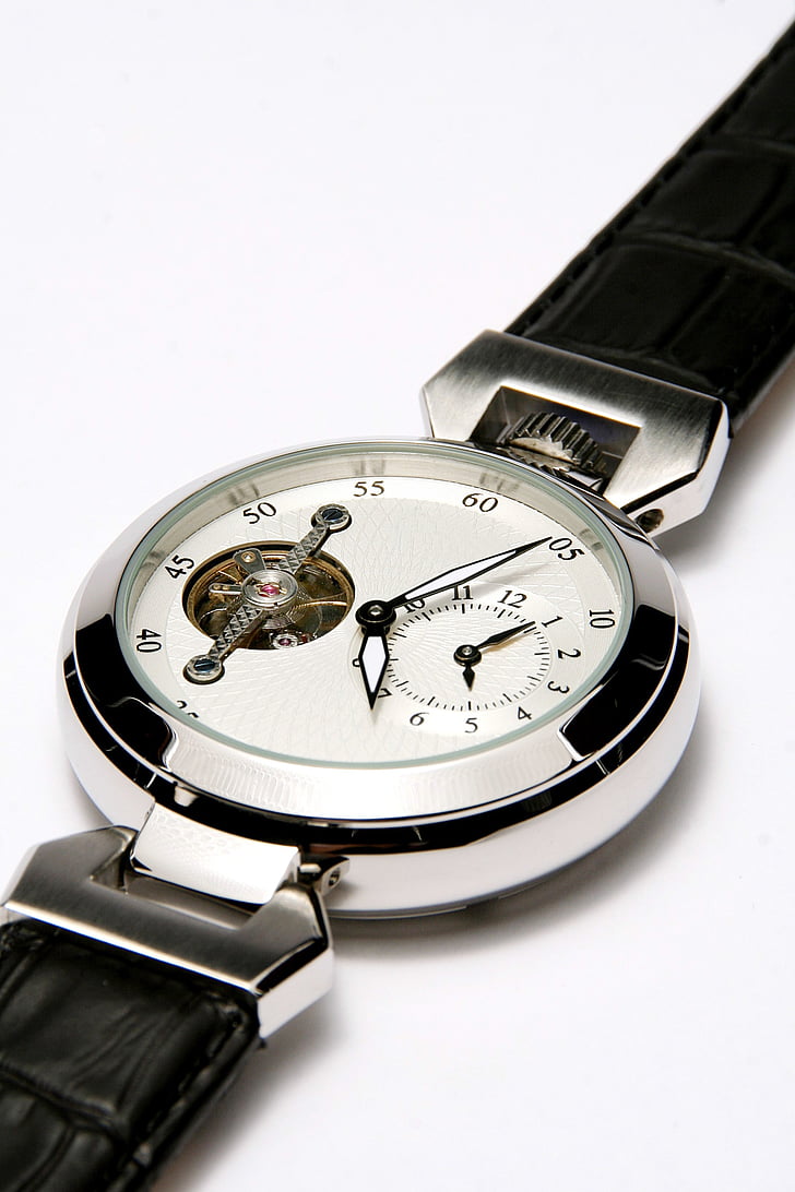 montre-bracelet, Mens, chronomètre, horloge, Silver, bracelet, bijoux