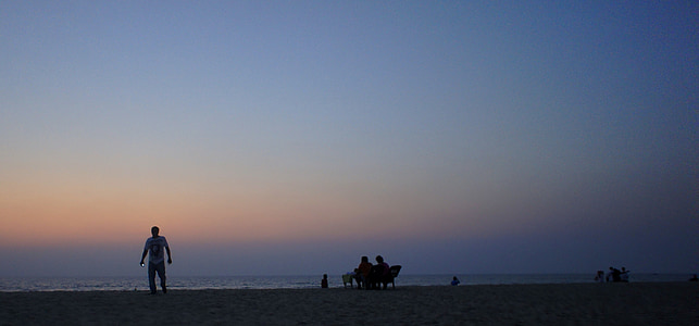 silueta, plajă, apus de soare, India