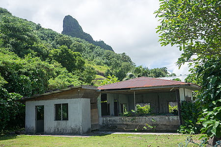 moorea, abandoned building, exotic, mountain, sky, cloud, french polynesia