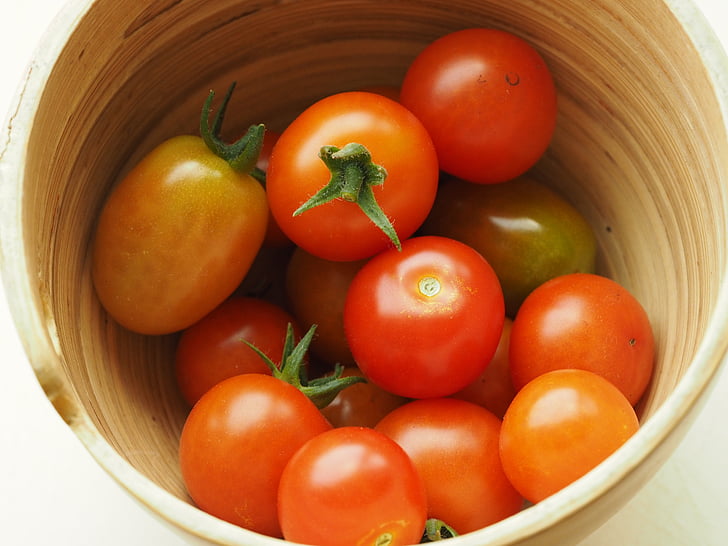 トマト, トマト, 木製, ボウル, 熟した, 食品, 赤